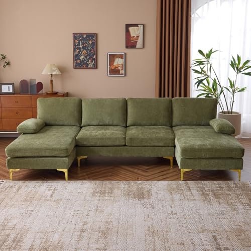 Karl home Convertible Sectional Sofa 110" U-Shape Sofa Couch 4-Seat Couch with Chaise ChenilleFabric Upholstered for Living Room, Apartment, Office