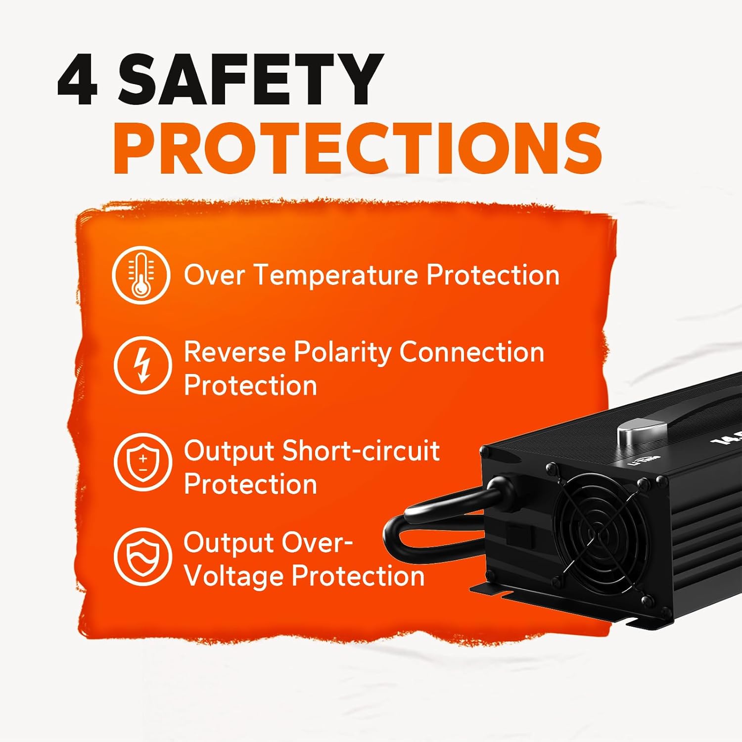 LiTime 60-Amp Lithium Battery Charger 12V LiFePO4 Battery Charger AC-DC Smart Charger with Cooling Fan，Anderson Connector LED for 14.6V LiFePO4