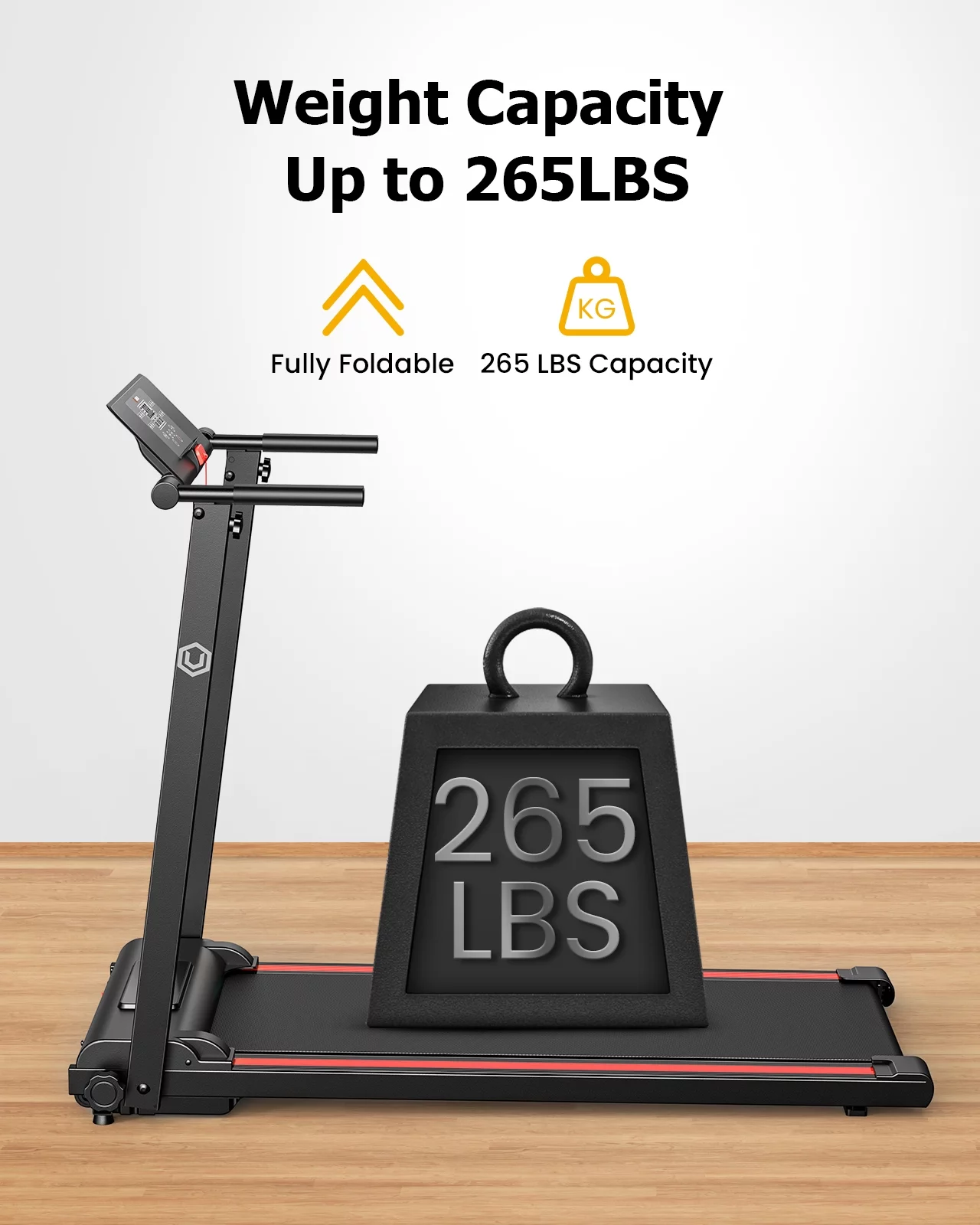 UREVO Folding Treadmill, 2.25HP Portable Mini Treadmills for Home Office, Compact Threadmill with 12 HIIT Modes, LCD Display, 265 lbs Capacity
