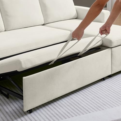 55" 3-in-1 Convertible Sleeper Sofa Bed with Adjustable Backrest - Soft Chenille Futon Couch for Living Room, Office & Apartment, Beige