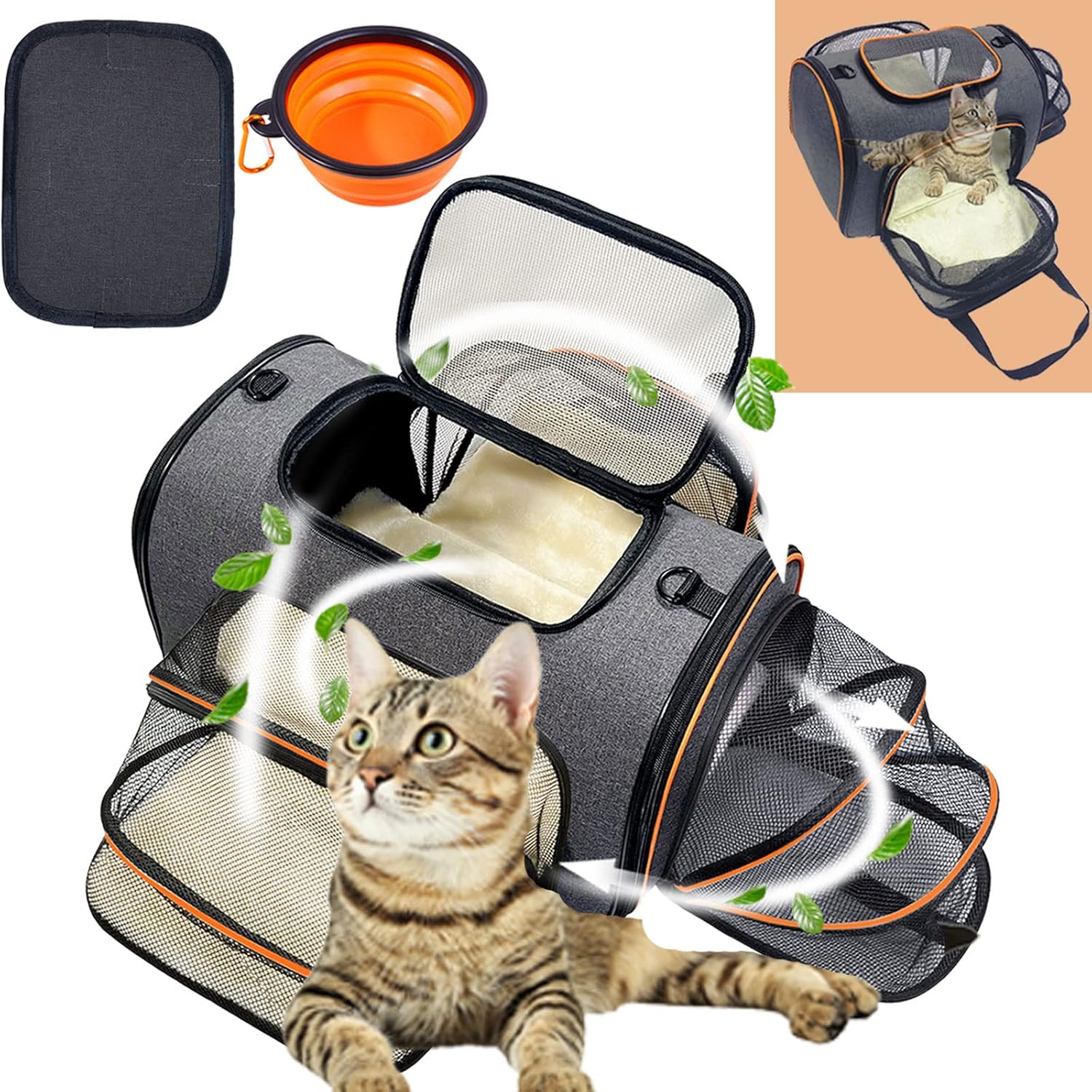 Cat Carrier, 3 Sides Expandable Foldable Pet Carrier for Medium Cat Small Dog