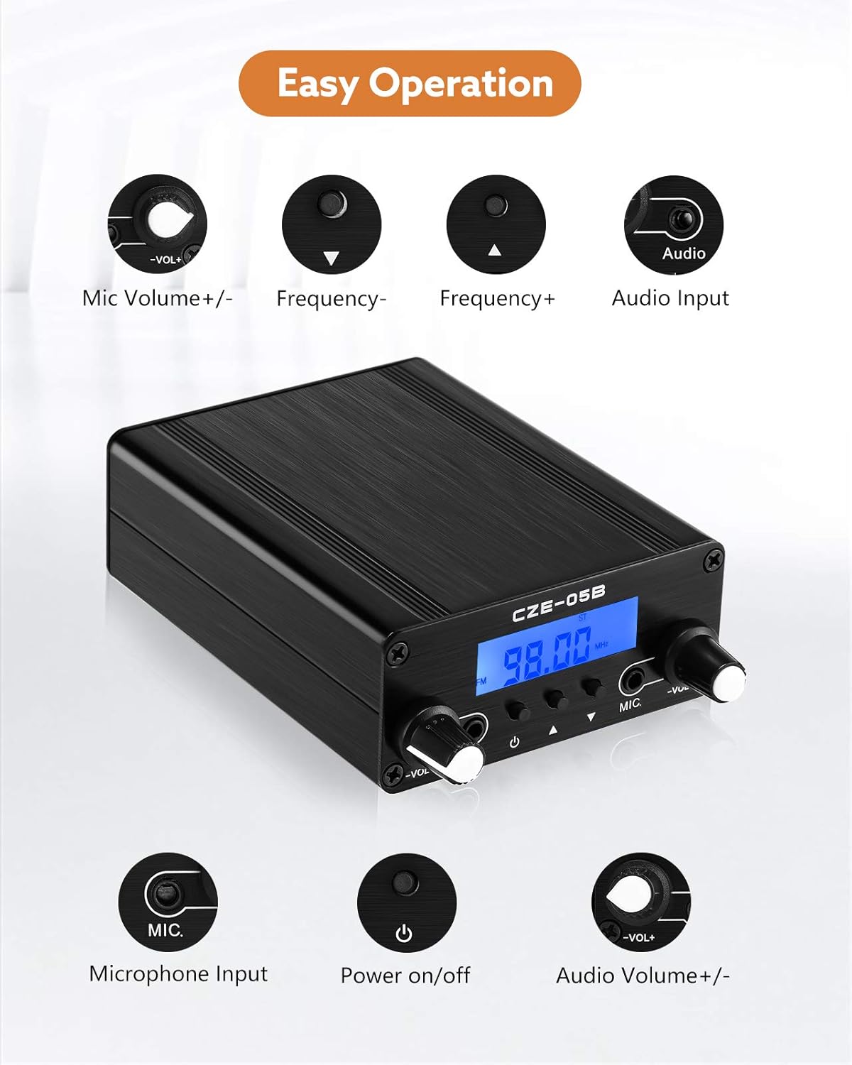 FM Transmitter for Church, APROTII 0.5W/0.1W FM Broadcast Transmitter 76~108MHz with Microphone and Antenna, Broadcast Long Range 1000ft