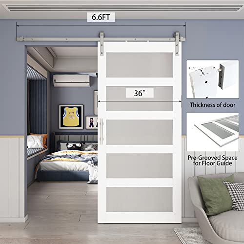 BARNSMITH 42in x 84in Glass Barn Door with 7FT Sliding Door Hardware Kit Included & Handle