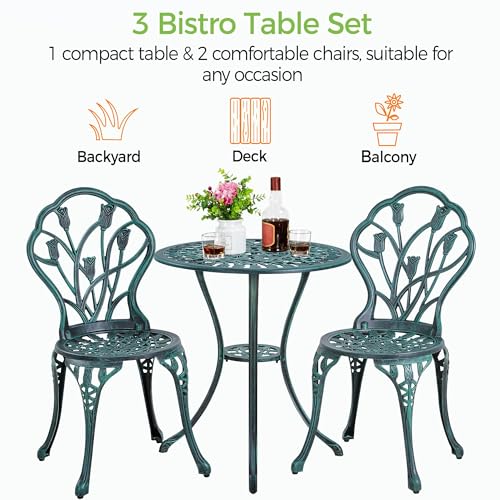 Yaheetech Patio Bistro Sets 3 Piece Cast Aluminum Bistro Table and Chairs Set