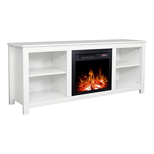 Classic 4 Cubby Fireplace TV Stand, Electric Fireplace TV Stand for 65 Inch TV with 4 Open Storage Shelves
