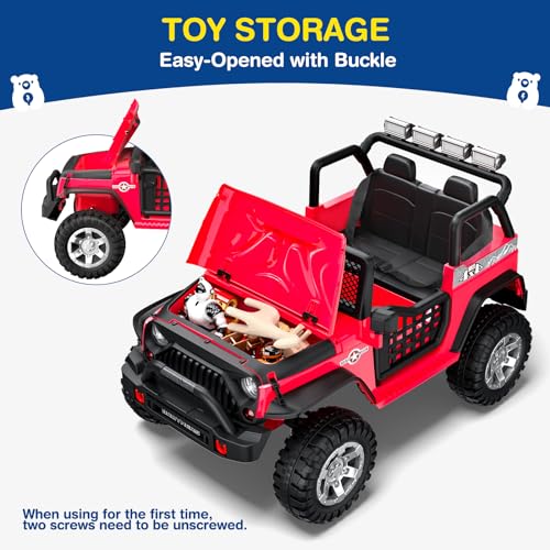 L8 2 Seater Ride On Car, 12V Kids Electric Car w/Remote Control, 4-Wheel Suspension, Bluetooth Speaker, Multi Music Modes, 3 Speeds, LED Lights