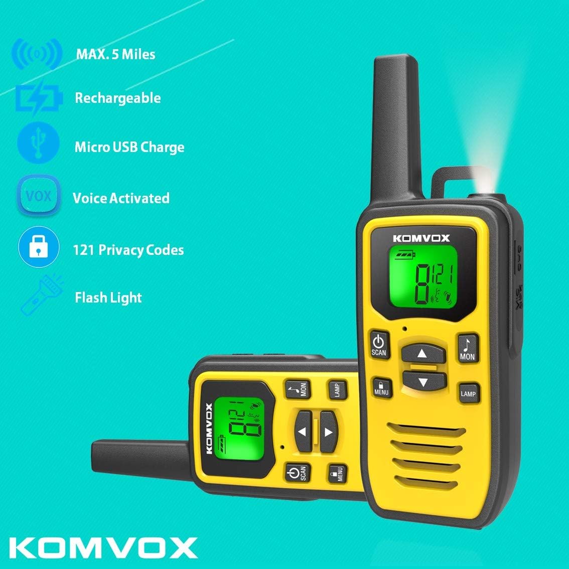 Walkie Talkies Rechargeable, KOMVOX Walkie Talkie for Adults Long Range, Two Way Radio Walky Talky for Adults