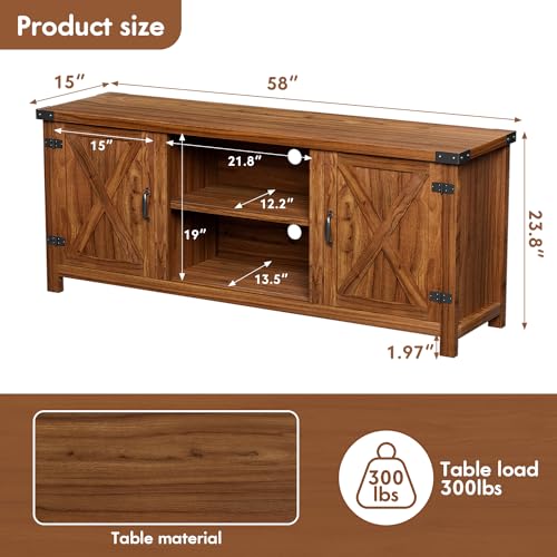 YESHOMY Modern Farmhouse TV Stand with Two Barn Doors and Storage Cabinets for Televisions up to 65+ Inch, Entertainment Center Console Table