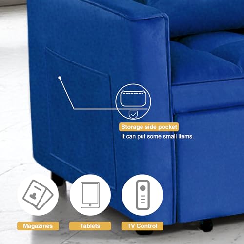3 in 1 Sleeper Sofa Bed, Futon Sofa Bed for Living Room with Side Pocket, Black Sleepers Sofa Couch with Pullout Bed