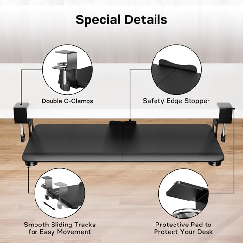 BONTEC Keyboard Tray Under Desk, Pull Out Keyboard & Mouse Tray with C-clamp
