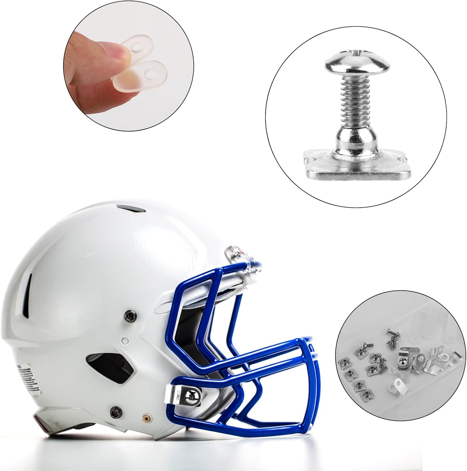Football Helmet Repair Kit, Including Stainless Steel R-Shape Soccer Visor Clips, Nuts, Screws, Rubber Gasket, Baseball, Softball, Hockey