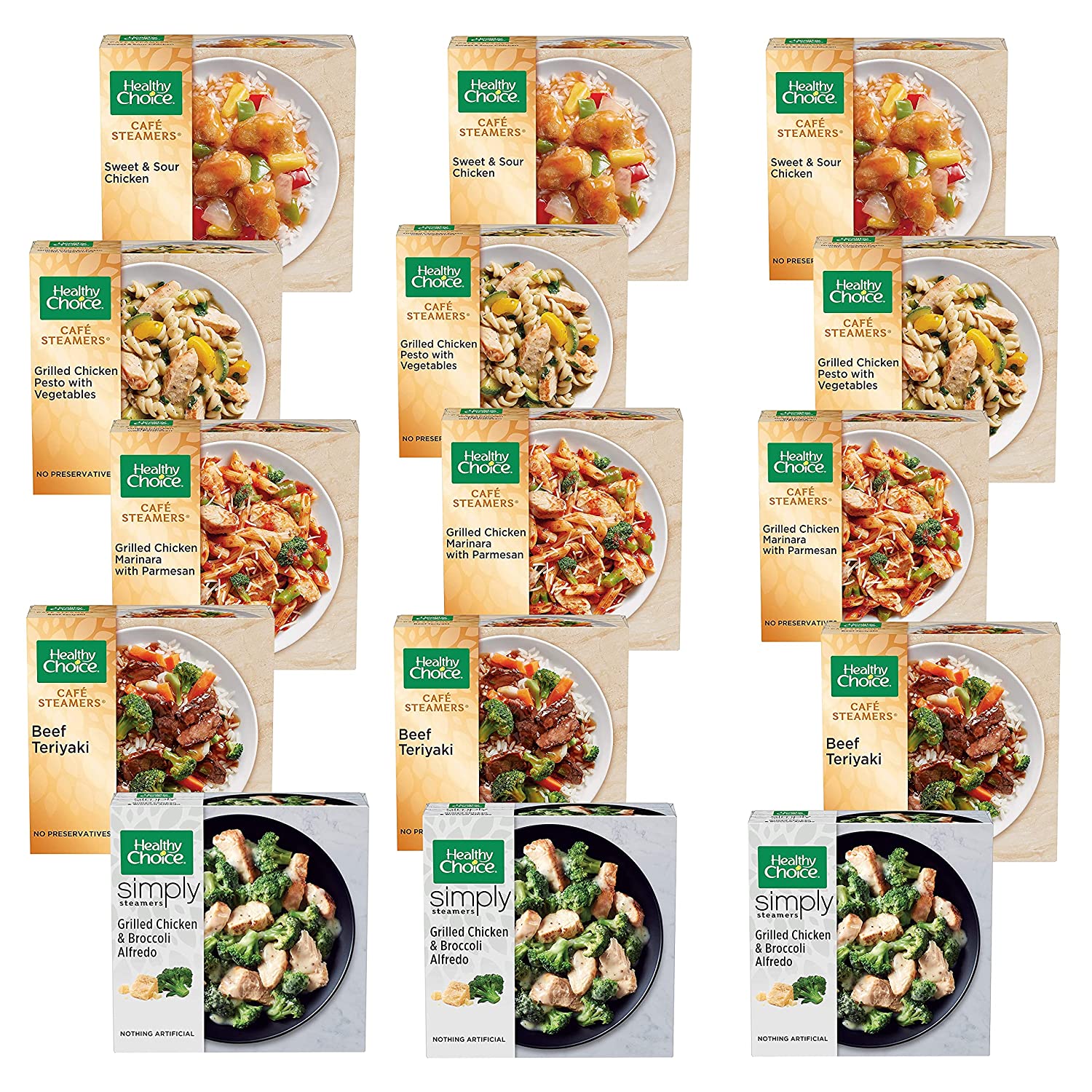 Healthy Choice Frozen Meal Variety Pack, 15 Count - 3 Beef Teriyaki (9.5 oz), 3 Chicken and Broccoli (9.15 oz), 3 Chicken Marinara (9.5 oz)