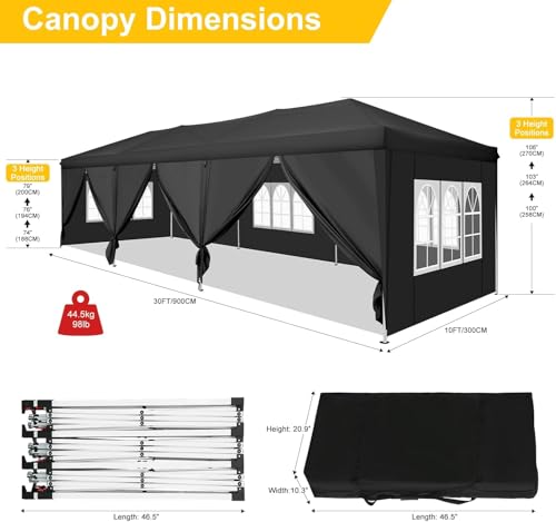 COBIZI Canopy 10x20 Pop Up Canopy Tent with 6 Sidewalls Party Tents for Parties Weddings Backyard Waterproof Canopy Outdoor Commercial Canopy Event
