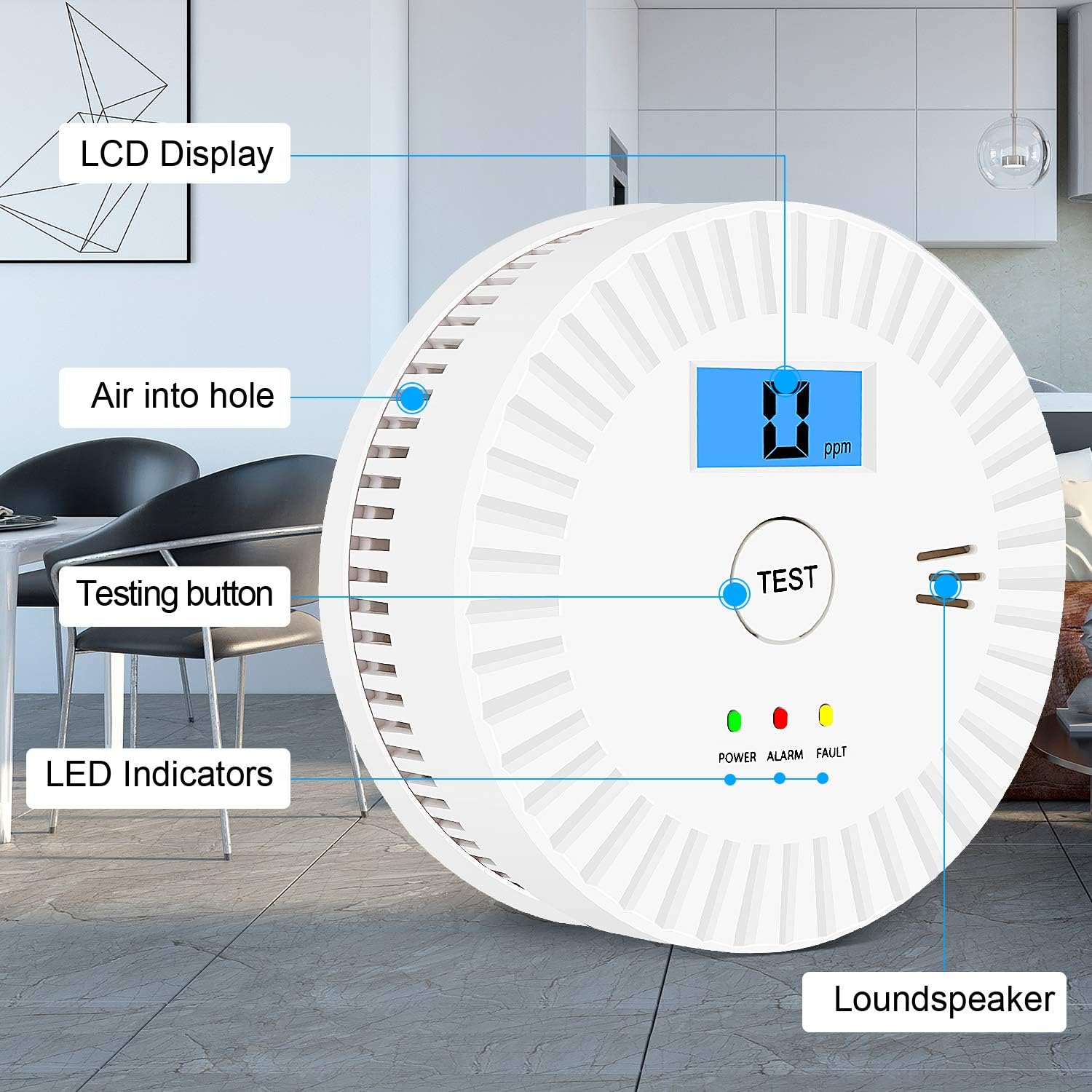 3 Pack Combination Smoke and Carbon Monoxide Detector Battery Operated, with Display,Battery Operated,White