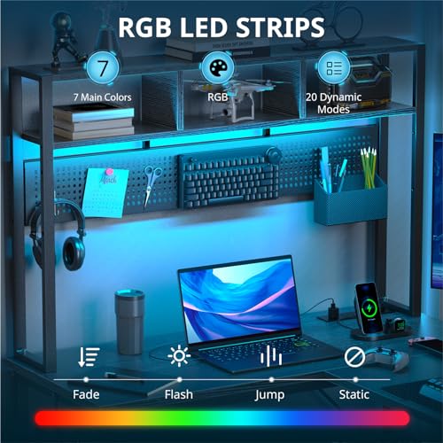 DOMICON L Shaped Gaming Desk 94.5" Computer Desk with Pegboard & Shelves & Drawers