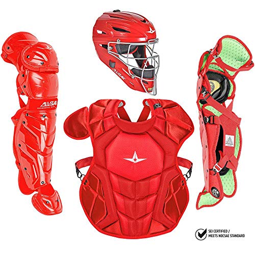 All-Star Catcher’s Gear Kit – Includes Helmet, Chest Protector & Leg Guards – Lightweight, Durable Baseball Protective Set, Meets NOCSAE