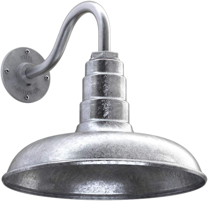 Steel Lighting Co. Topanga Barn Light | Dusk to Dawn Sensor | Outdoor Wall Mounted | 14 inch Dome | 11 inch Gooseneck | Farmhouse Garage Light Made