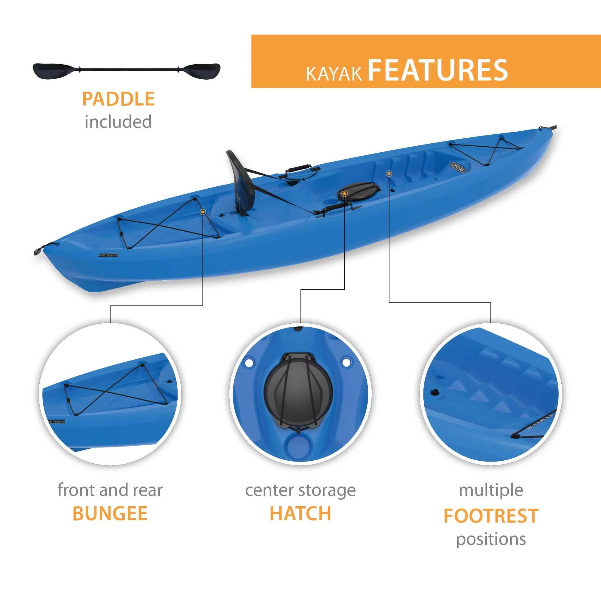 Lifetime Tamarack 100 Sit-On-Top Kayak (Paddle Included) - Dragonfly Blue - 91129