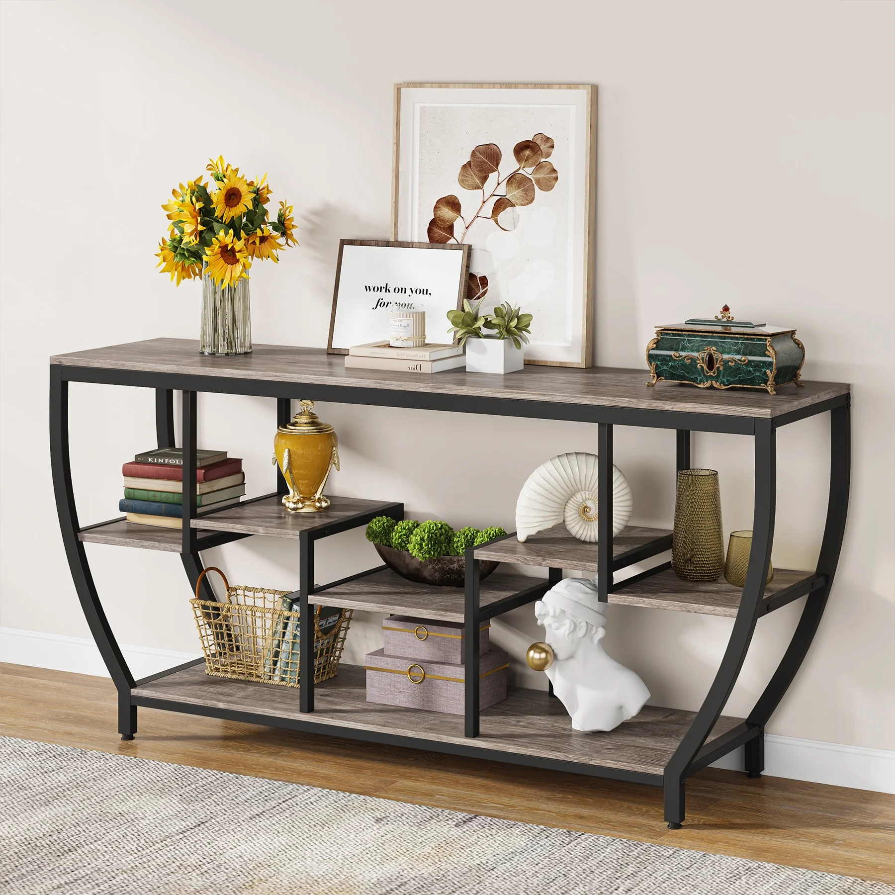 Tribesigns Sofa Console Table, 70.9 Inches Extra Long Console Table with Shelves, Rustic Behind The Couch Table with Storage
