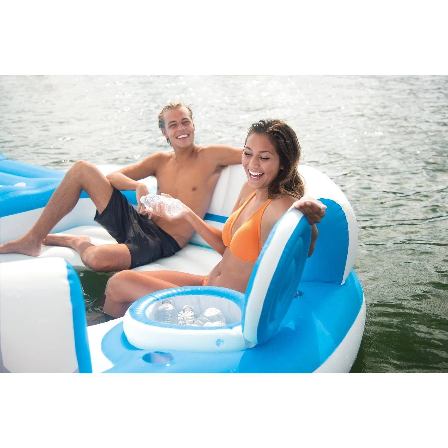 Intex Inflatable Island Lounger w/ Tropical Breeze 6 Person Floating Island
