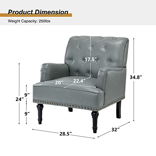 HULALA HOME Faux Leather Accent Chair with Button-Tufted Back, Comfy Upholstered Armchair with Nail Head Trim and Retro Wood Legs