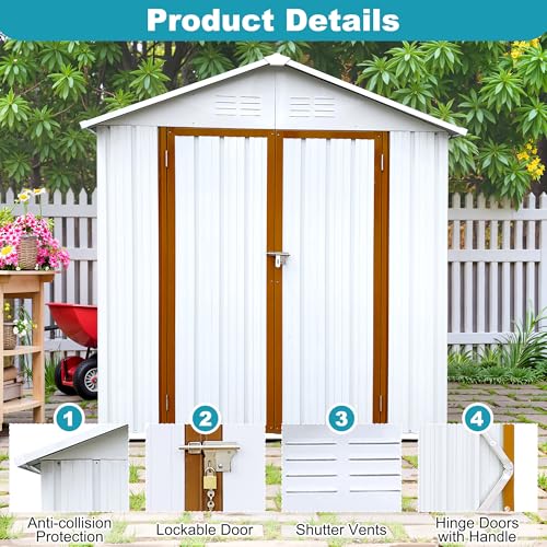 8x6 FT Outdoor Storage Shed, Metal Tool Shed with Lockable Doors, Peaked Roof & Frame Floor
