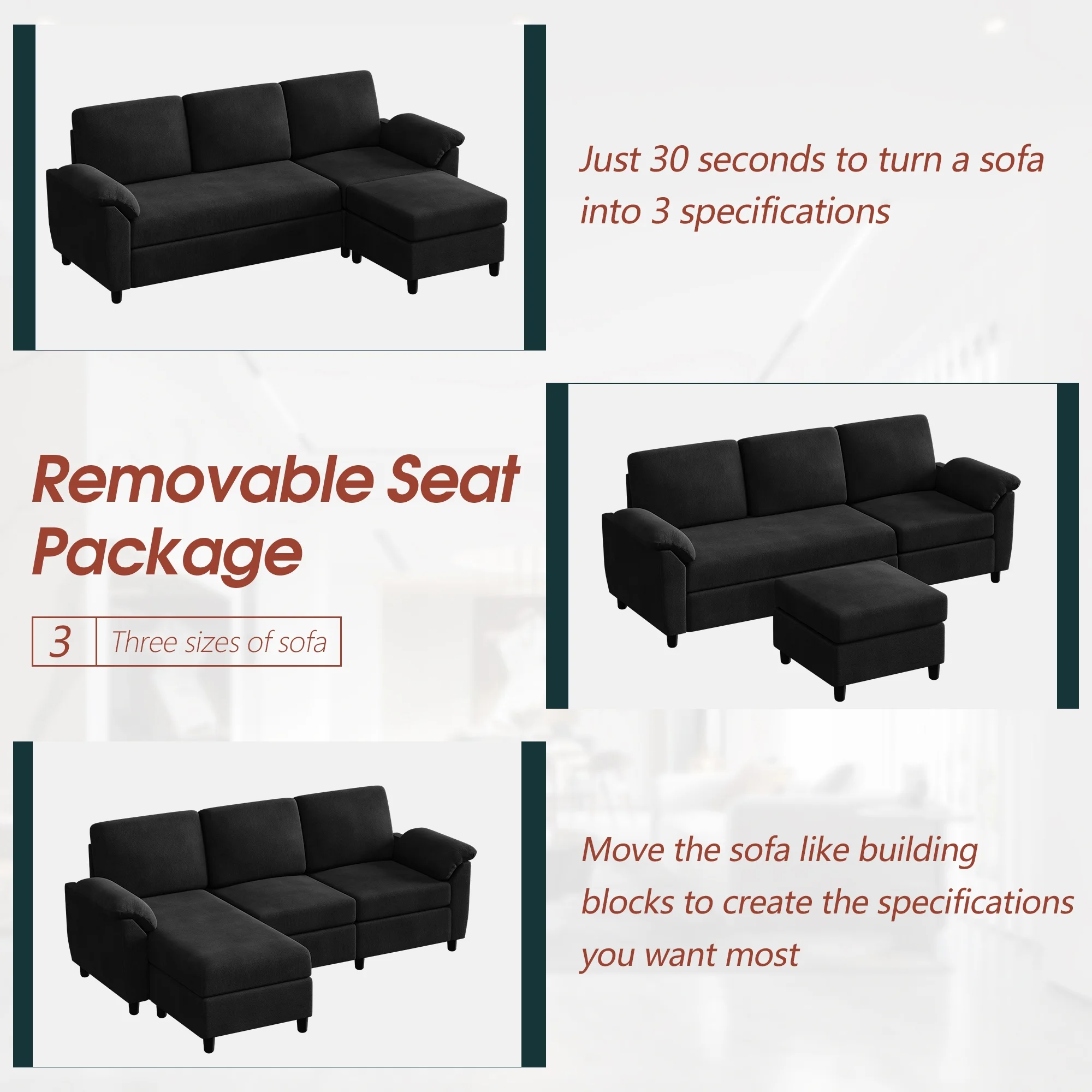 Walsunny 79 Convertible Sectional Sofa Couch,Linen Fabric L Shaped Sofa with Removable Pillows Dark Gray