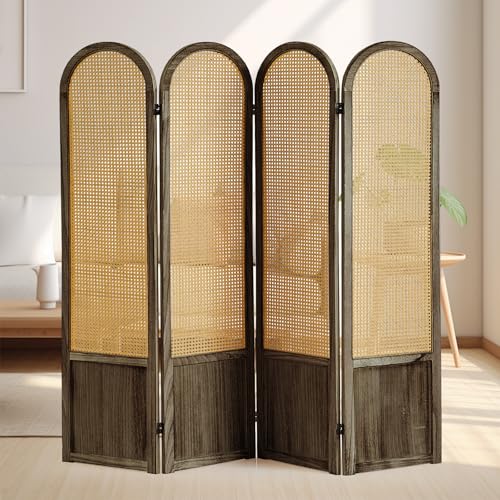 Room Divider 4 Panel, Folding Privacy Screen, Foldable Wood Divider Room Dec, Rattan Room Divider, Portable Partition Screen