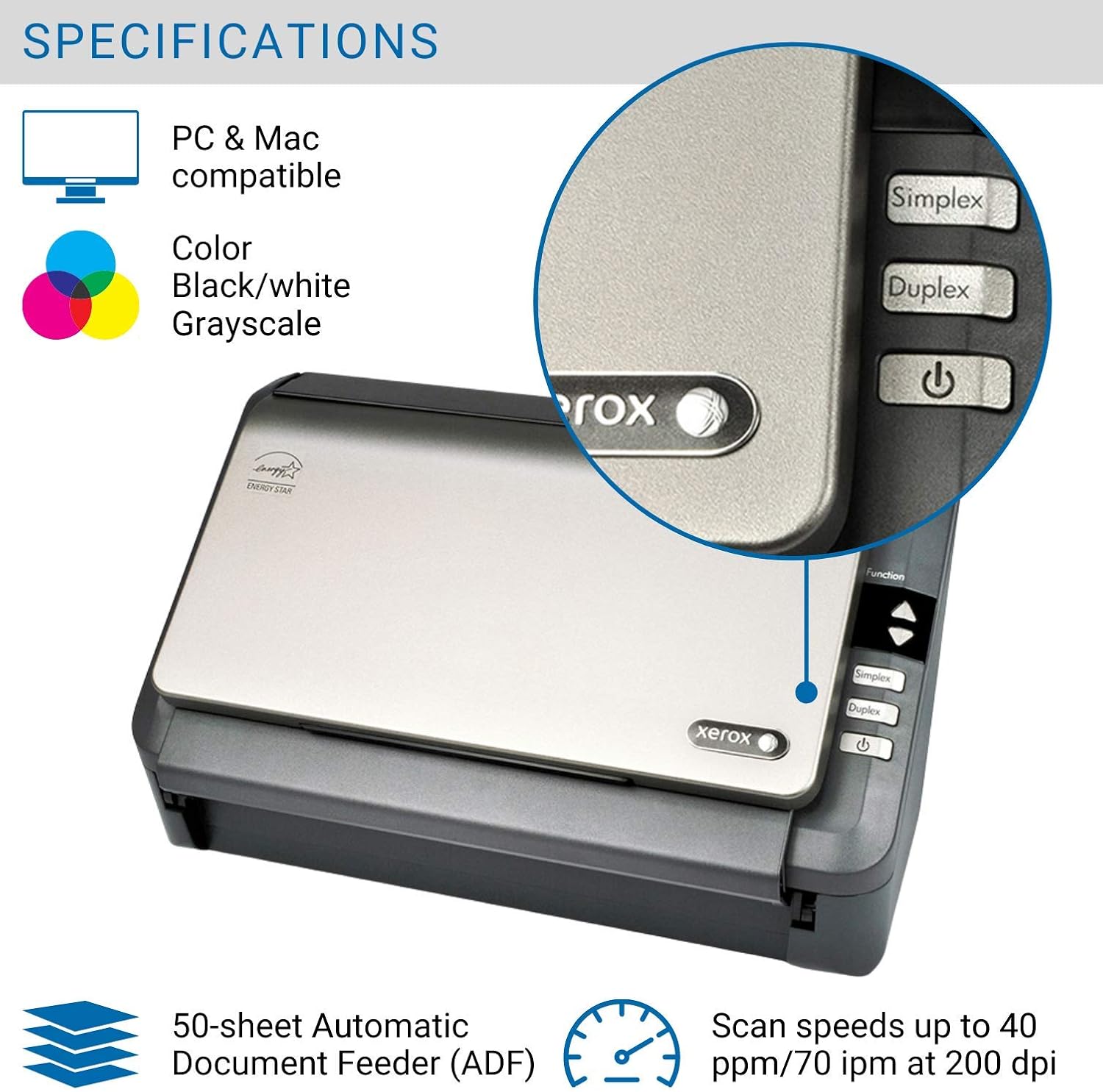 Xerox DocuMate 3125 Duplex Document Scanner for PC and Mac, Automatic Document Feeder (ADF)
