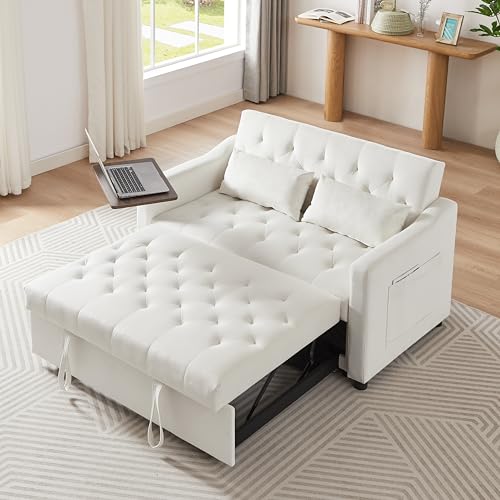 68.11" Corduroy Sleeper Chair Bed with USB Port, Cup Holders & Side Storage Pockets – 3-in-1 Foldable Sofa Bed for Guest Room, Living Room – White