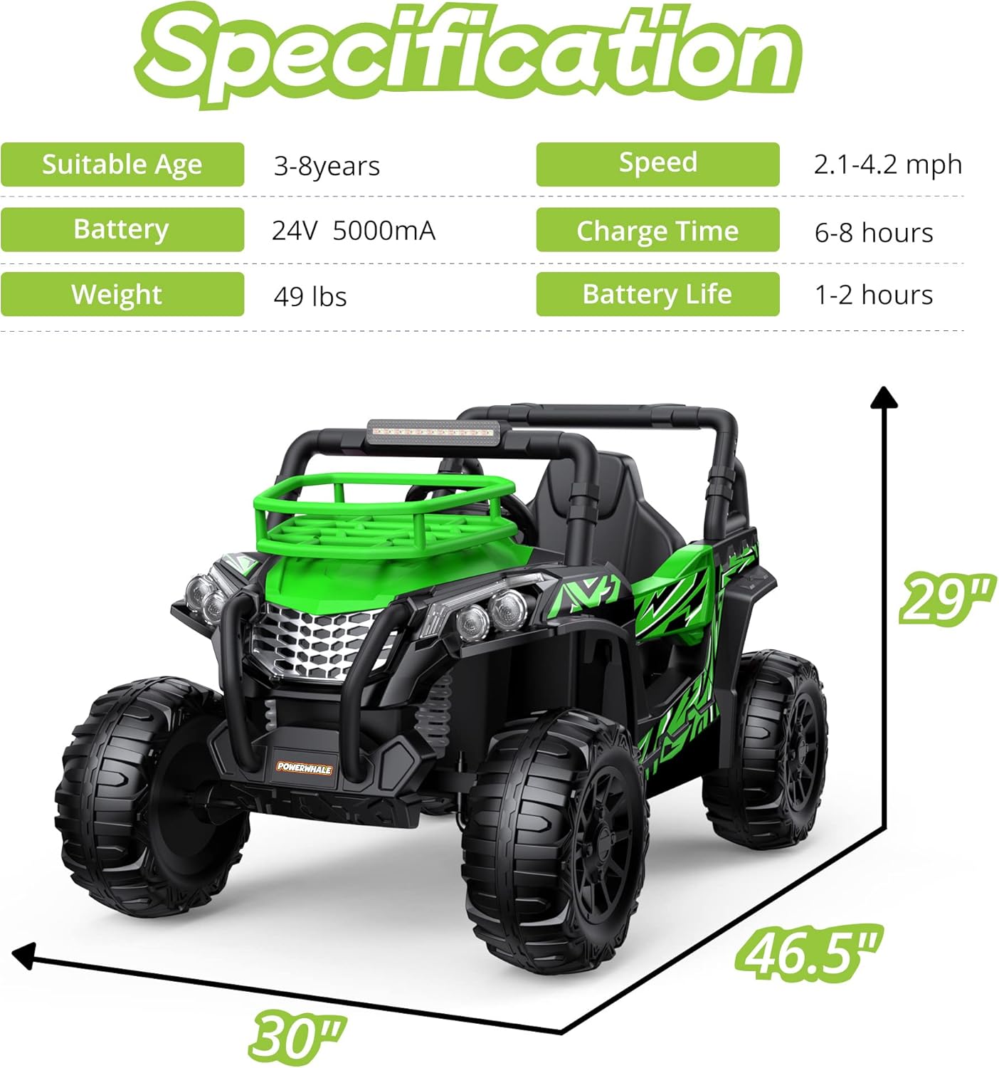 Ride On Car for Kids - 24V UTV Battery Powered Ride On Toys with Remote Control 4WD Kids Electric Car, 4.2Mph High Speed