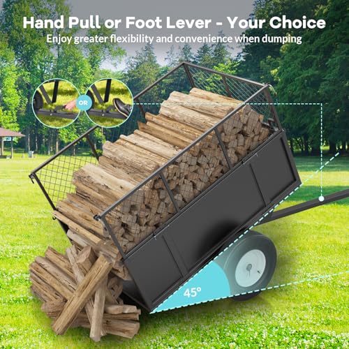 Heavy Duty 750 Lbs Utility Trailer – 17 Cu Ft ATV Dump Trailer with Removable Sides, Pneumatic Tires & Quick-Dump Pull-Behind Yard Cart for Tractors