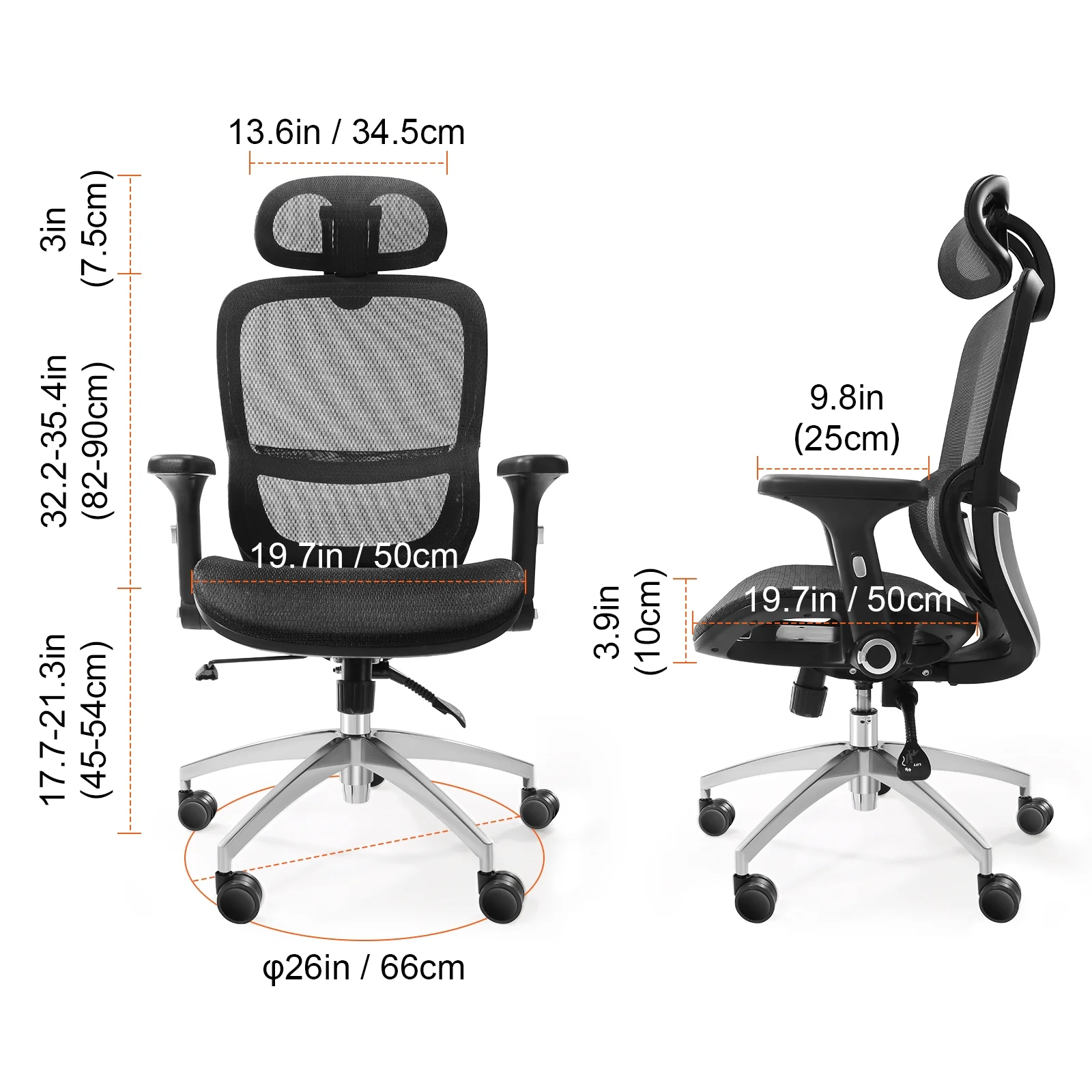 BENTISM Ergonomic Office Chair Mesh Desk Chair Back Lumbar and Head Support