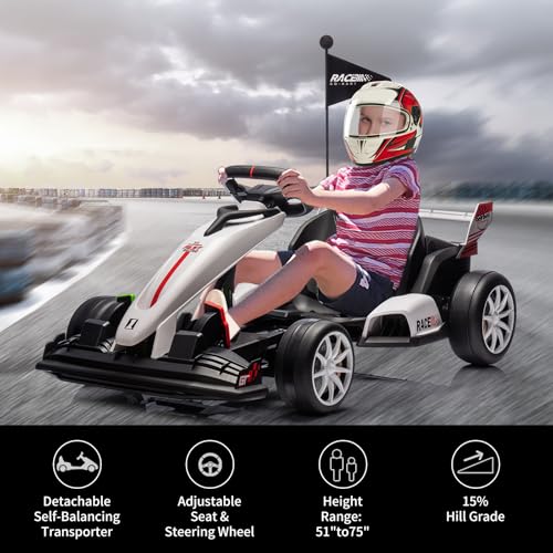 24V Electric Drift Kart for Kids, Ride Car with Adjustable Seat & 8.5MPH Speed, EVA Silent Wheels, Parent-Safety Certified Ride-On Toy