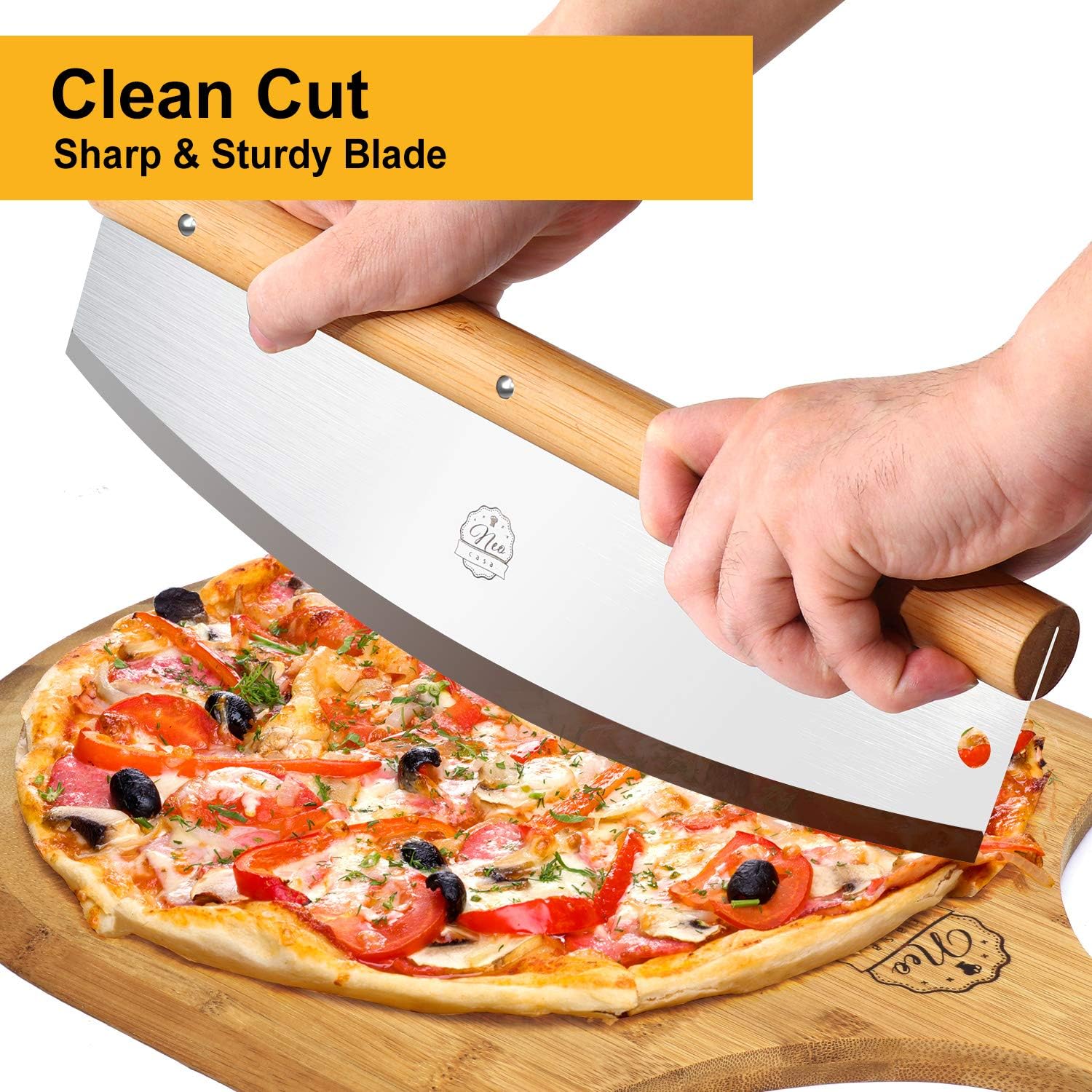 NeoCasa Black Cordierite Ceramic Coated Pizza Stone Pan Set with Bamboo Pizza Peel & Pizza Cutter - Baking Stones for Oven, Grill & BBQ