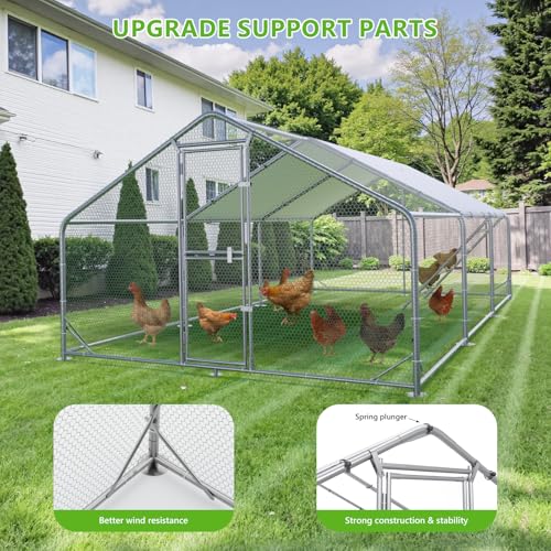 Large Chicken Coop,Metal Chicken Run for Yard with Feeding Door,Walk-in Chicken Pen for 10-20 Chickens,Outdoor Poultry Cage with Anti-UV Cover