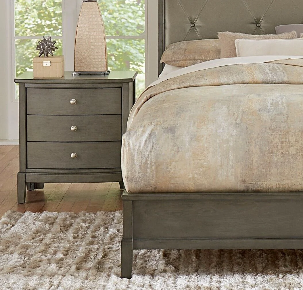 Gray Finish Wooden 5pc Bedroom Set Queen Sleigh Bed Nightstand Dresser Mirror Chest Transitional Style Set