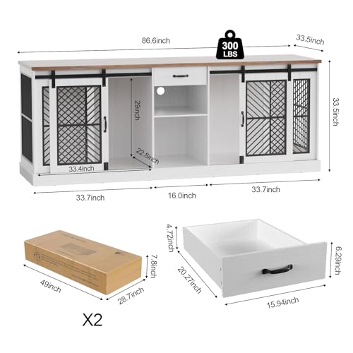 86.6” Large Dog Crate Furniture for 2 Dogs, Decorative Wooden Double Dog Kennel Indoor