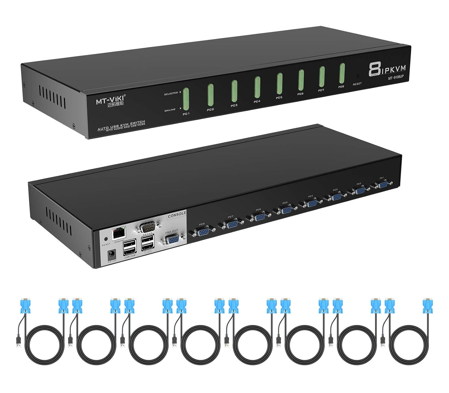 IP KVM Switch 16 Port,MT-VIKI Rackmount KVM Console Over IP for Local Access + Remote Access, Support Daisy-Chain up to 256 PCs