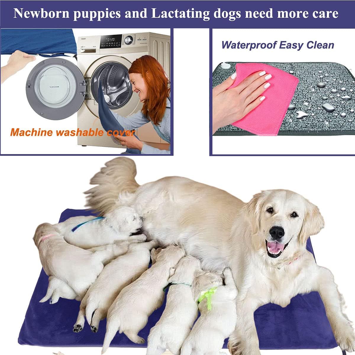 Pet Heating pad Large Heated Dog Bed 34"x21" Cat Heating pad Indoor Electric Dog Heating pad Waterproof Heated Dog House mat Easy Clean