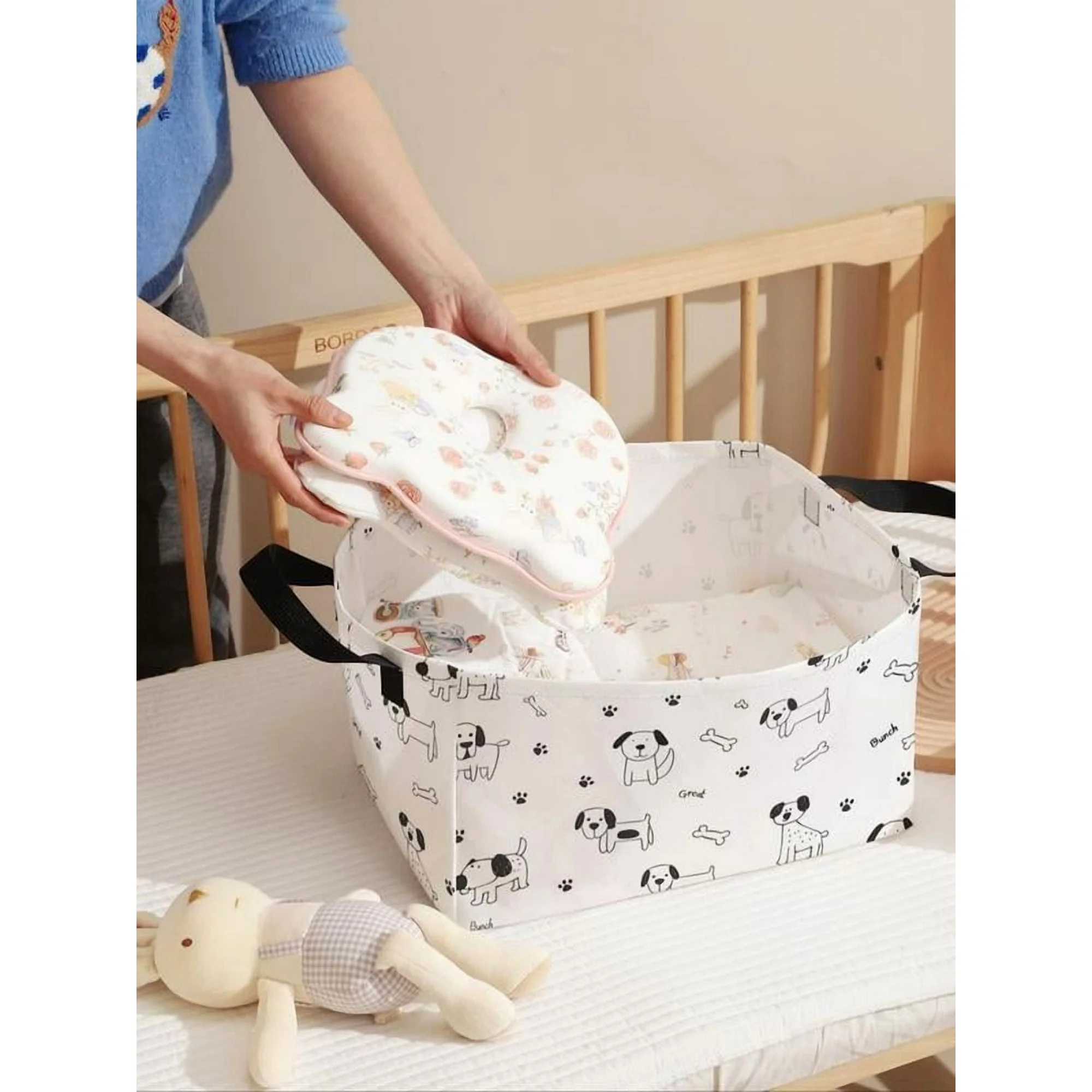 Dog Paw Print Storage Basket with Handle, Multi-functional Storage Basket, Foldable Clothes Storage Basket, Home Organizer for Living Room, Bathroom
