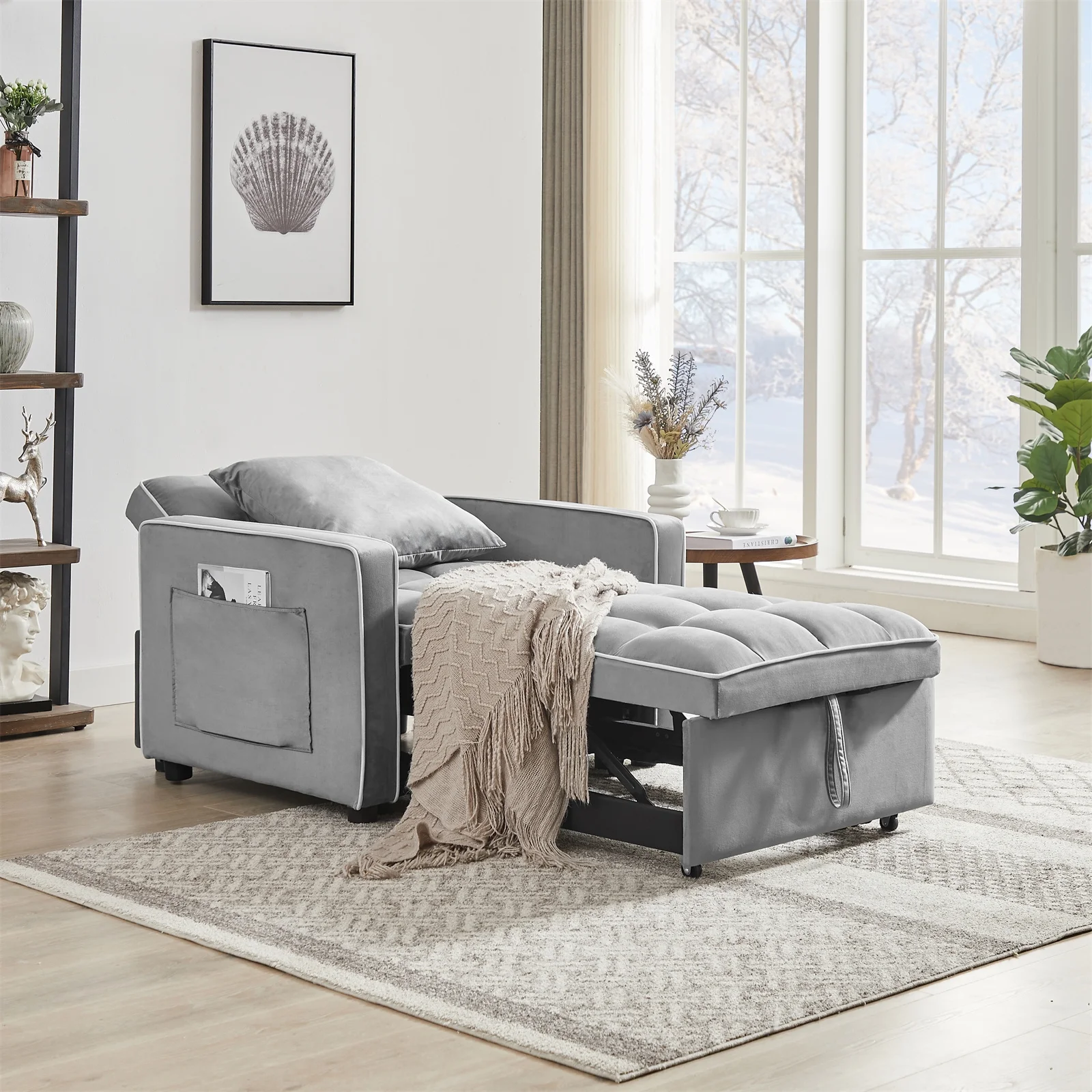 Belord 3-in-1 Velvet Chair Bed
