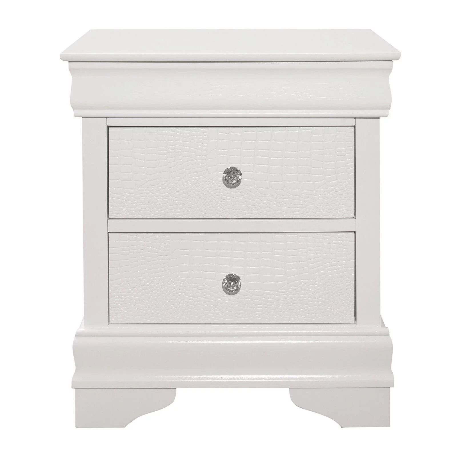 Glamorous Style White Finish Full Size Bed Tufted LED Lighting Headboard and Nightstands Textural Panels Modern Bedroom 3pc Set