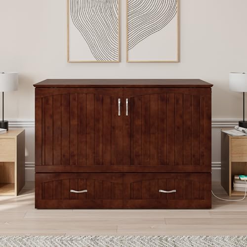 AFI Southampton Queen Murphy Bed Chest with Mattress, Storage, and Built-in Charger in Grey