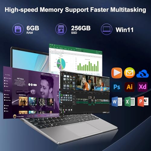 2025 Laptop Computer 14 Inch Win 11 256GB SSD Up to 1TB SSD Expand Laptops Celeron N4020 Up to 2.8Ghz 1920x1080 FHD Dual WiFi BT4.2 with Webcam