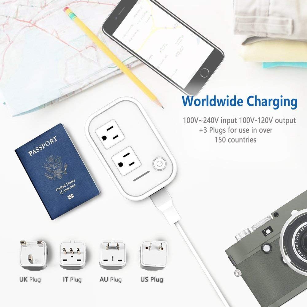 FOVAL International Travel Adapter Power Step Down 220v to 110v Voltage Converter with 4-port USB in UK European Italy Asia more than 150 Countries