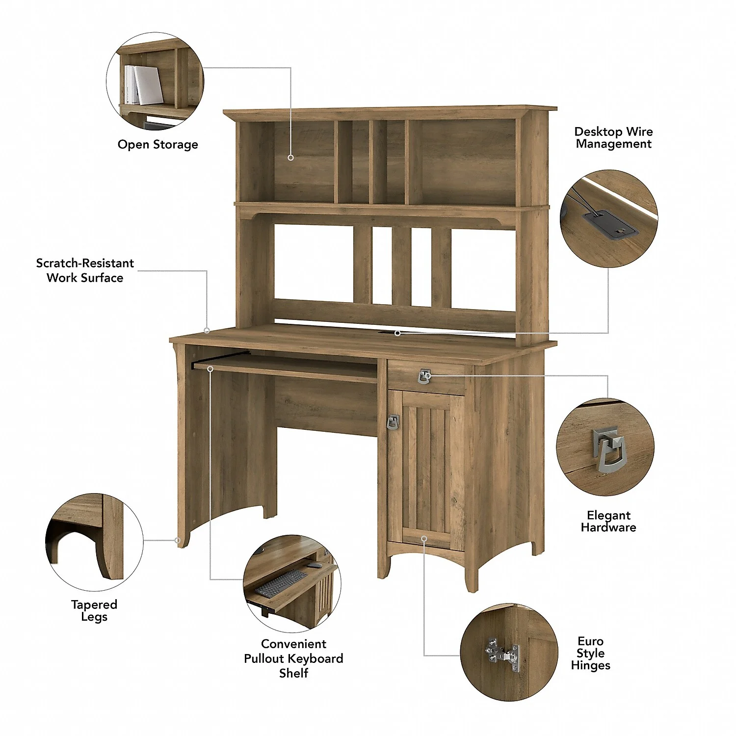 Bush Furniture Salinas Mission 48" Computer Desk and Hutch, Reclaimed Pine