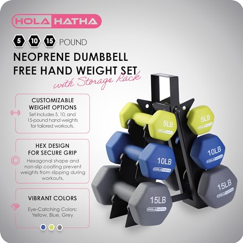 HolaHatha Neoprene Dumbbell Free Hand Weight Set with Rack, Ideal for Home Exercises to Gain Tone and Definition