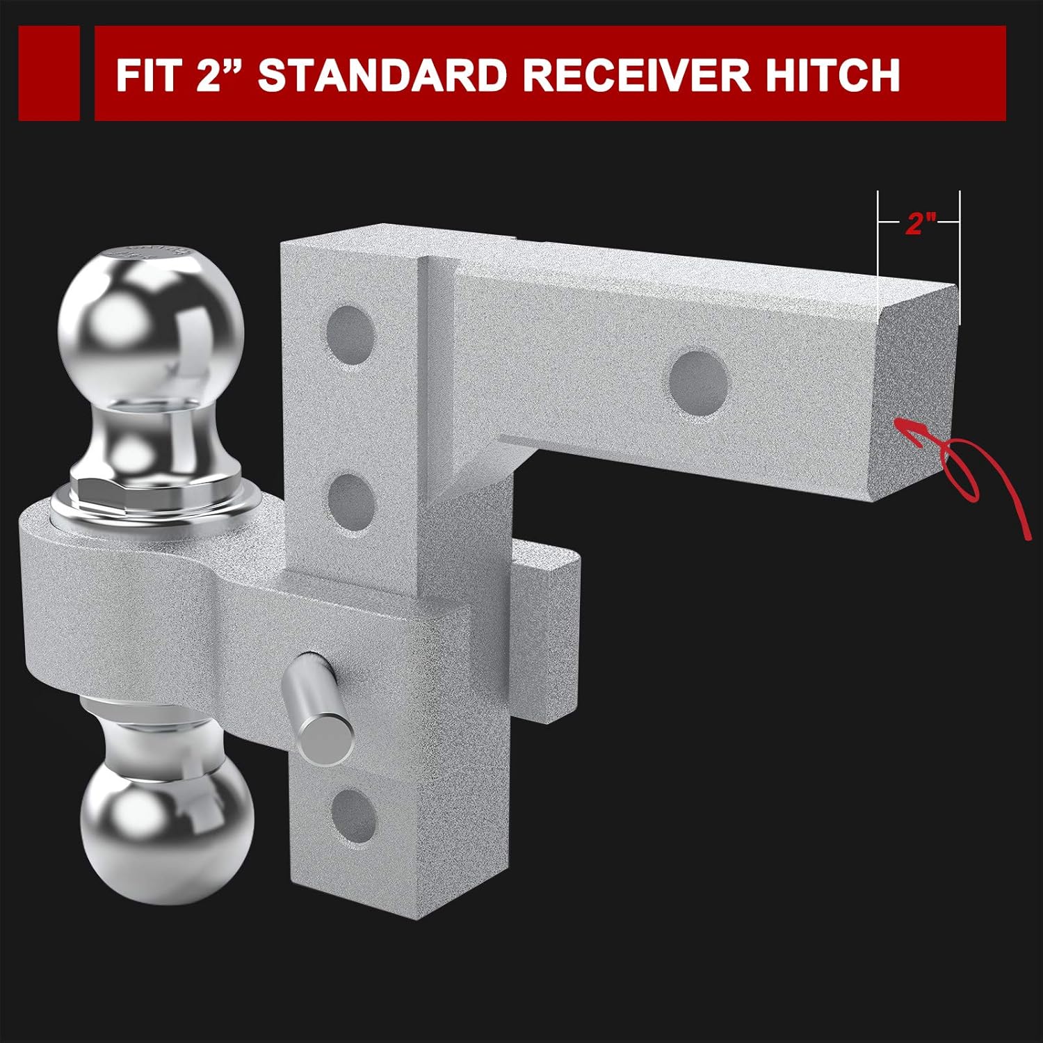 BUNKER INDUST Adjustable Trailer Hitch Fits 2" inch Receiver, Aluminum Rapid Hitch 6" Drop/Rise, 2-Inch and 2-5/16-Inch Hitch Dual Ball Mount 5