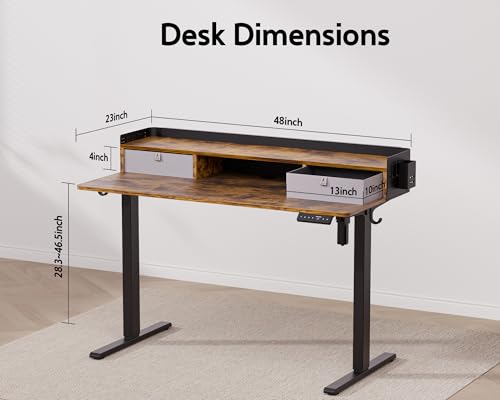 48x24 Inches Electric Standing Desk with 2 Drawers, Height Adjustable Stand up Desk for Home Office, Ergonomic Sit to Stand Table with Storage Shelf